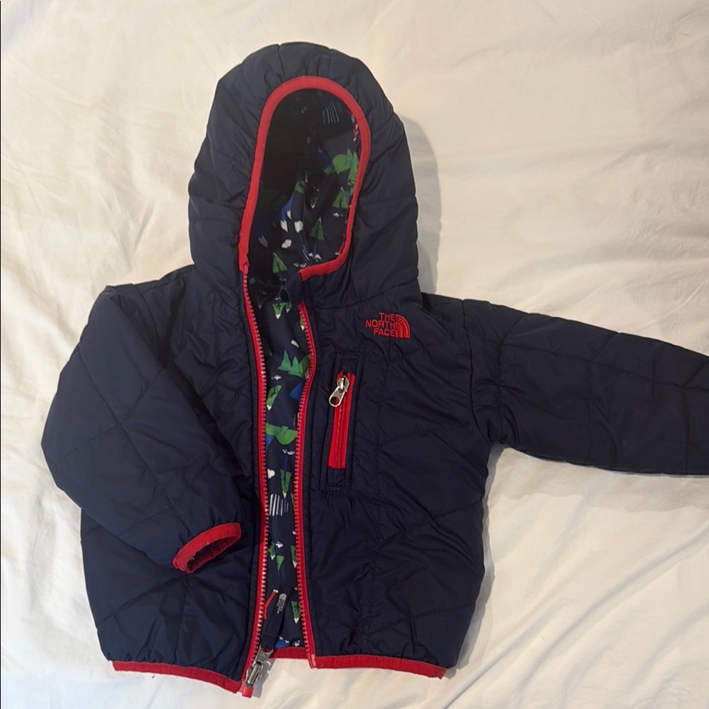 The North Face Reversible Navy Hooded Jacket with Red Trim
